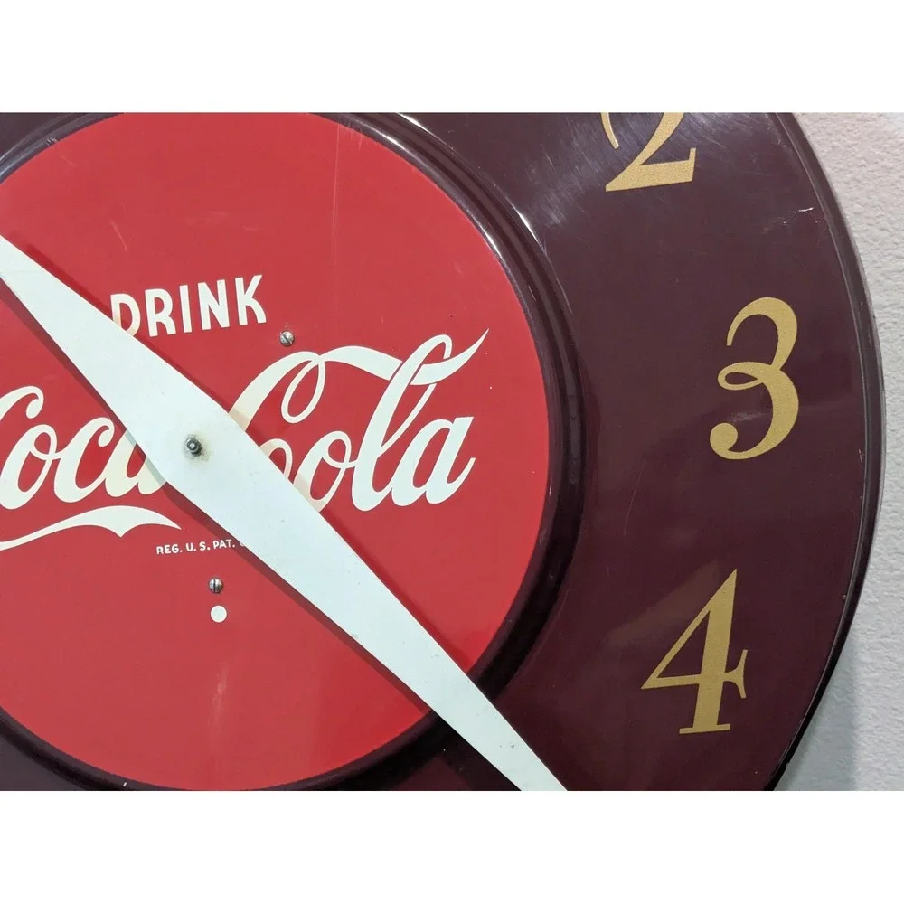 Vintage Coca-Cola Telechron Electric Wall Clock Advertising Sign Round Red 50s